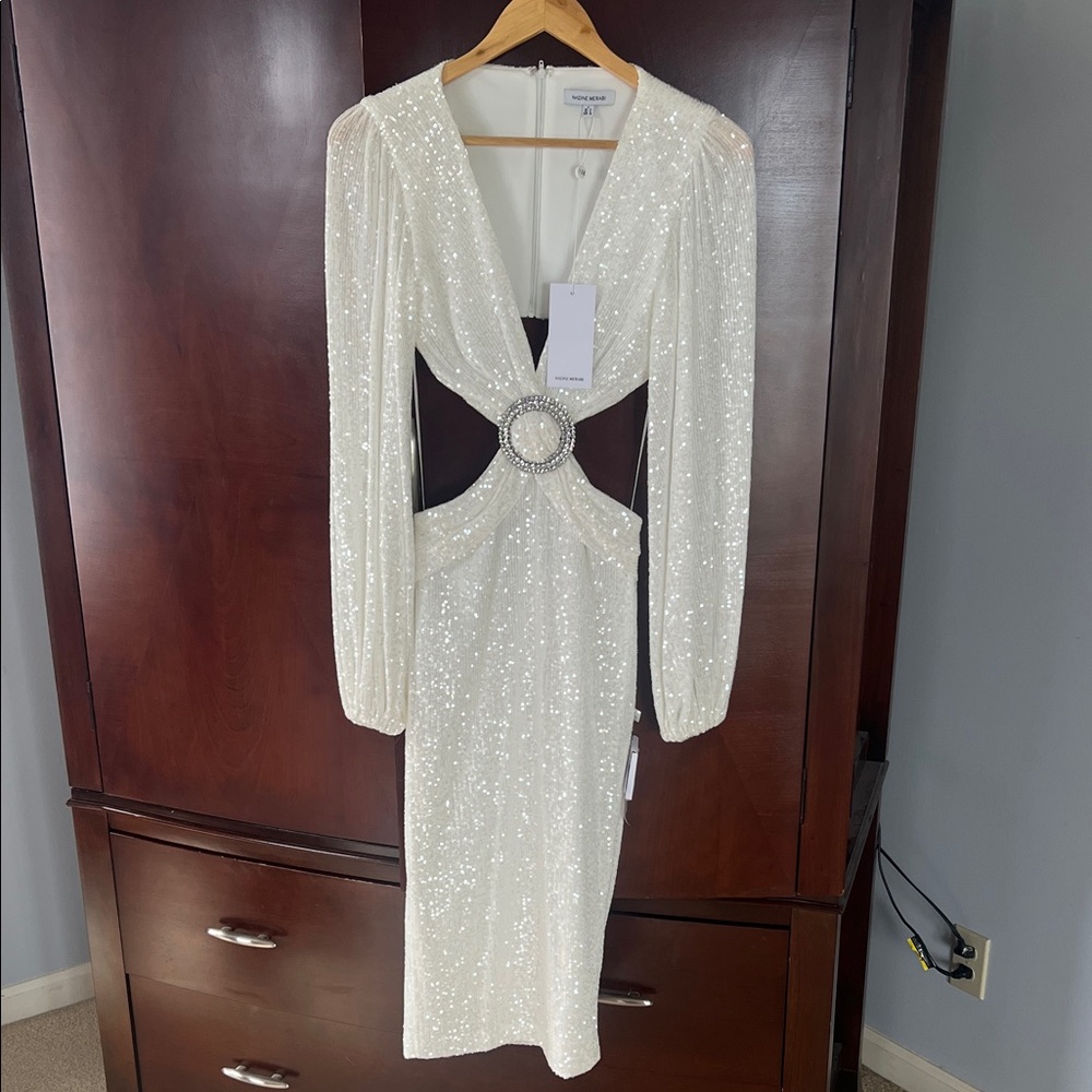 NADINE MERABI White Sequin Dress